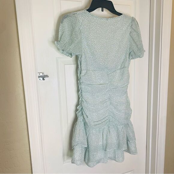 H&M Light Blue Green Floral Draped Dress Size XS - Picture 5 of 9